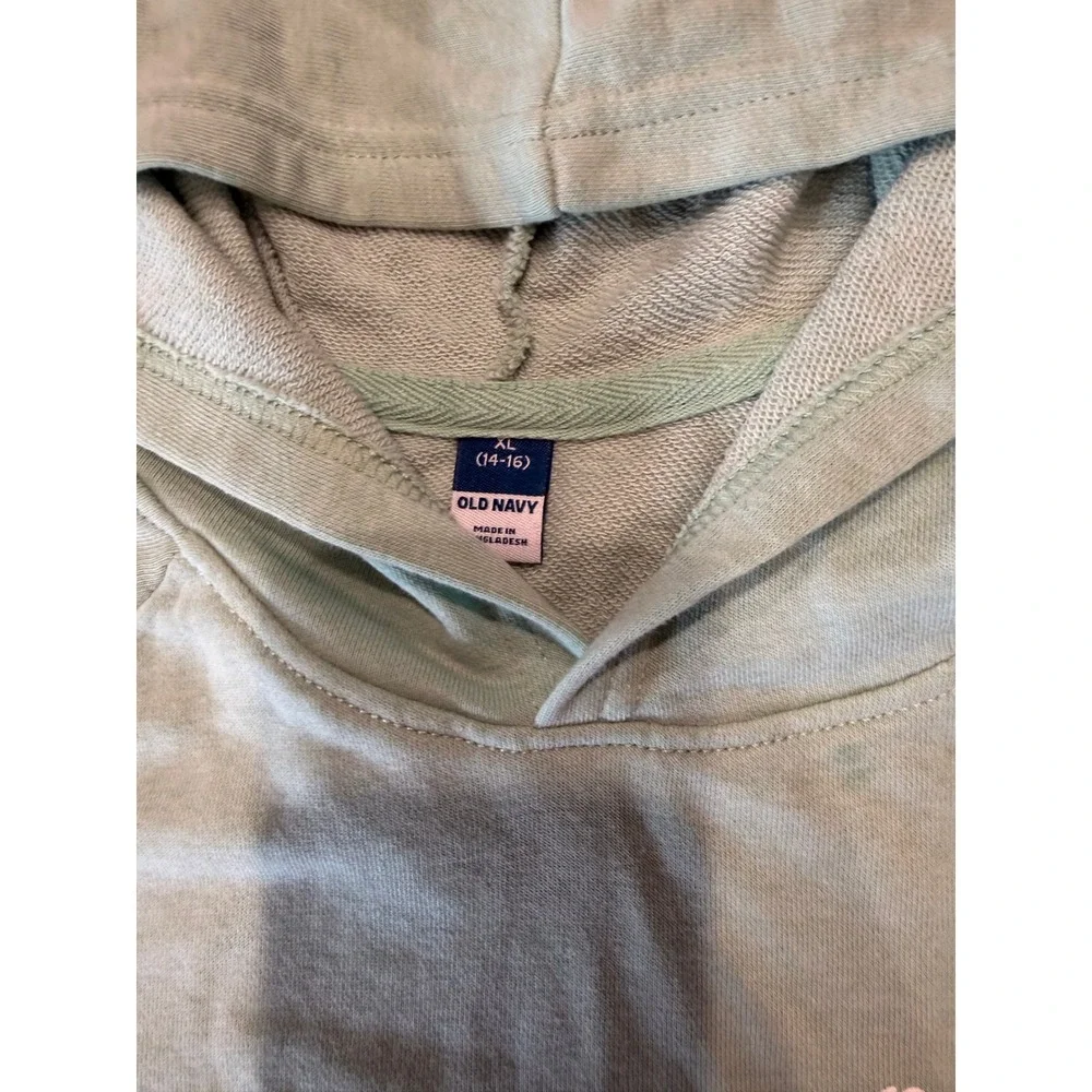 Old Navy Cali Short Sleeve Hoodie Girls XL 14-16 Green Sun Graphic French Terry